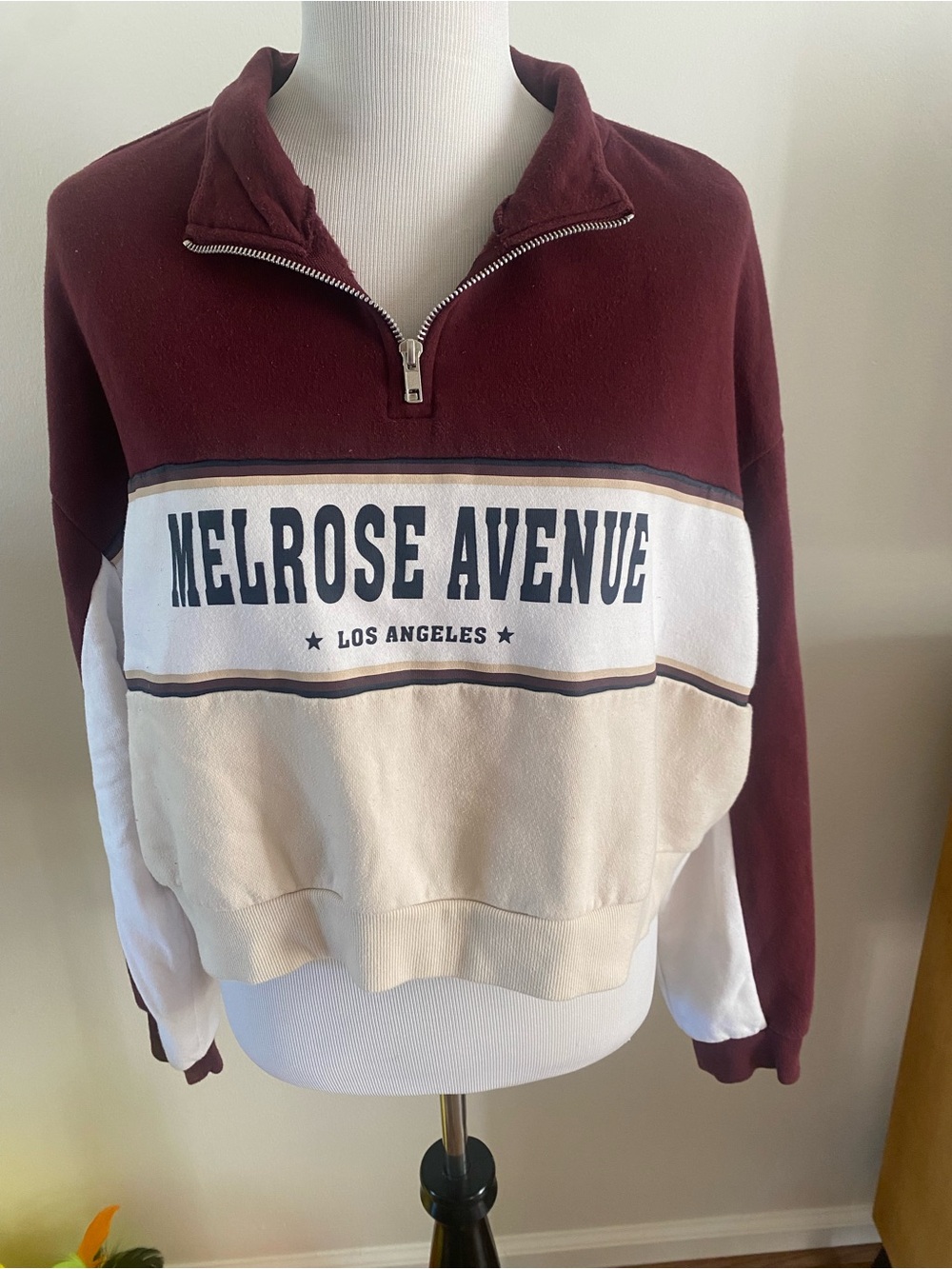 H&M Melrose Avenue Half-Zip Sweater - Burgundy, Cream & White